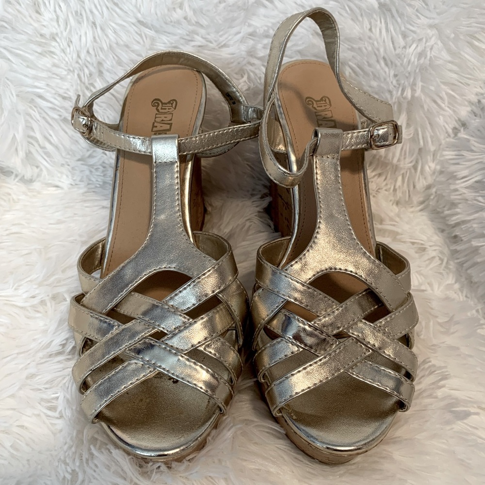 Gold strappy wedges